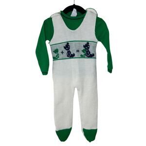 Vintage Babycrest 18 Month Jumpsuit Overalls Knit Shirt Set Bears 100% Acrylic‎